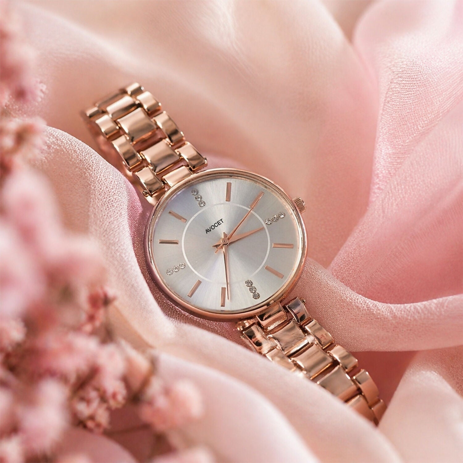 Women’s Rose Gold Watch – Elegant, Crystal-Accented Design