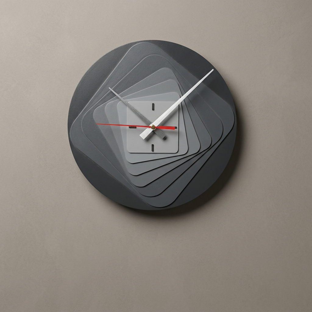 ALVENZA Modern 7-Layer Grey Wooden Wall Clock – Unique 3D Design and Silent Operation