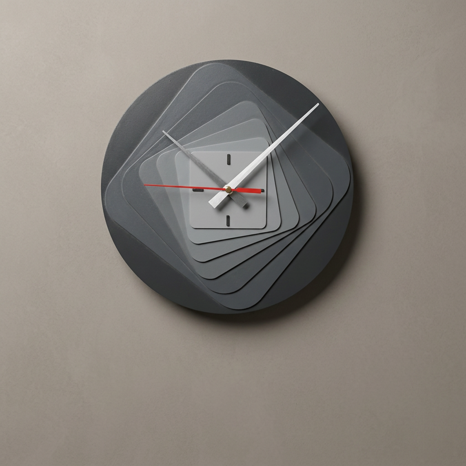 ALVENZA Modern 7-Layer Grey Wooden Wall Clock – Unique 3D Design and Silent Operation