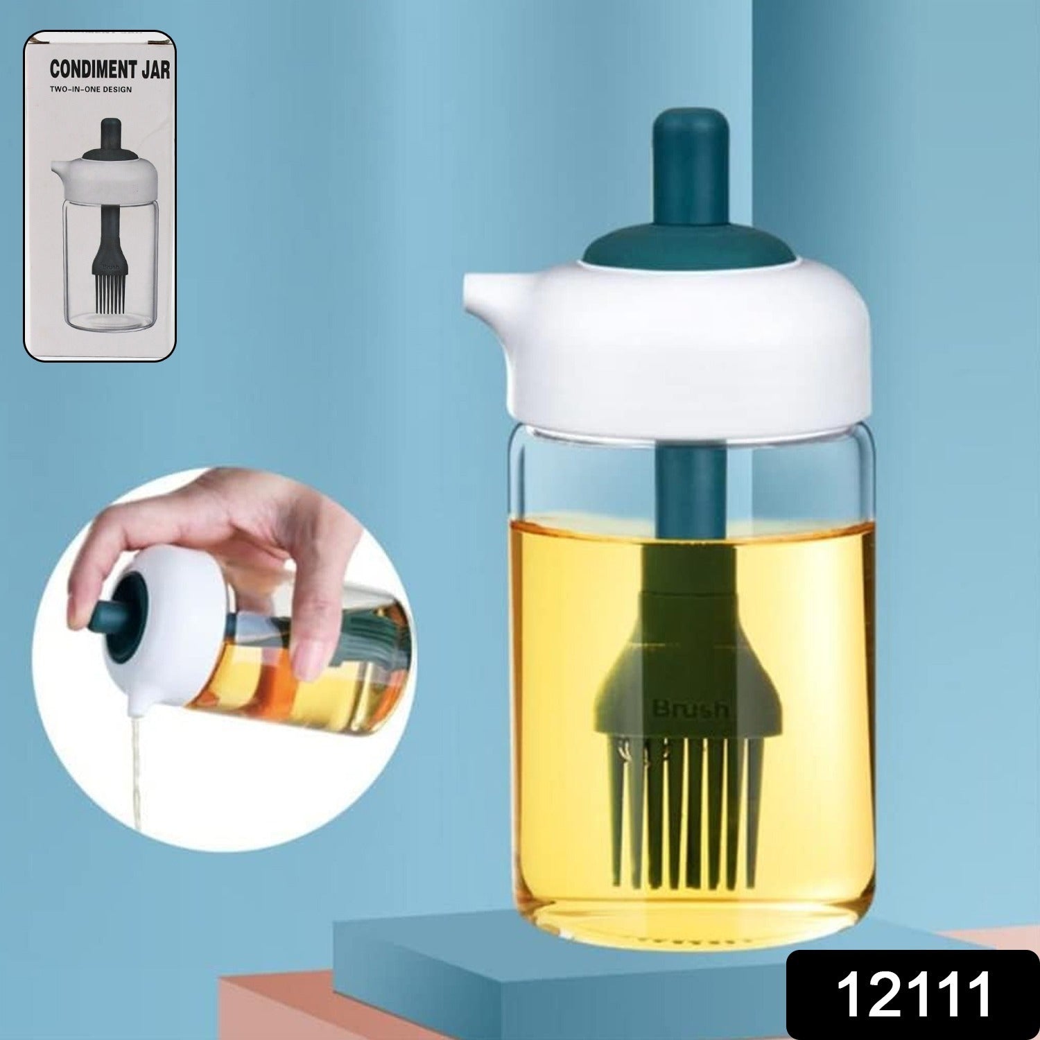 Glass Oil Dispenser with Brush Borosilicate Kitchen Bottle - Side View