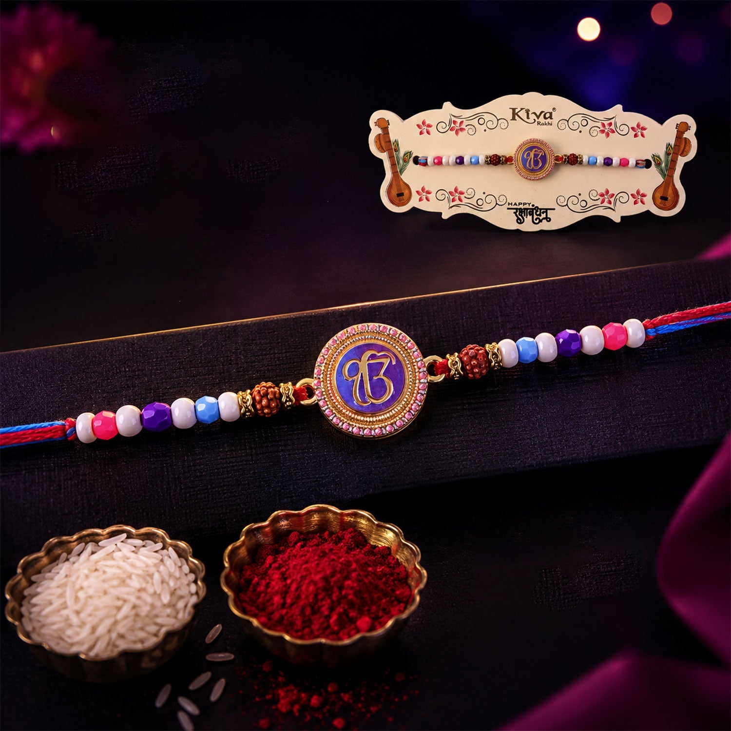 ALVENZA Ek Onkar Spiritual Rudraksha Rakhi for Brother with Beaded Thread Gift