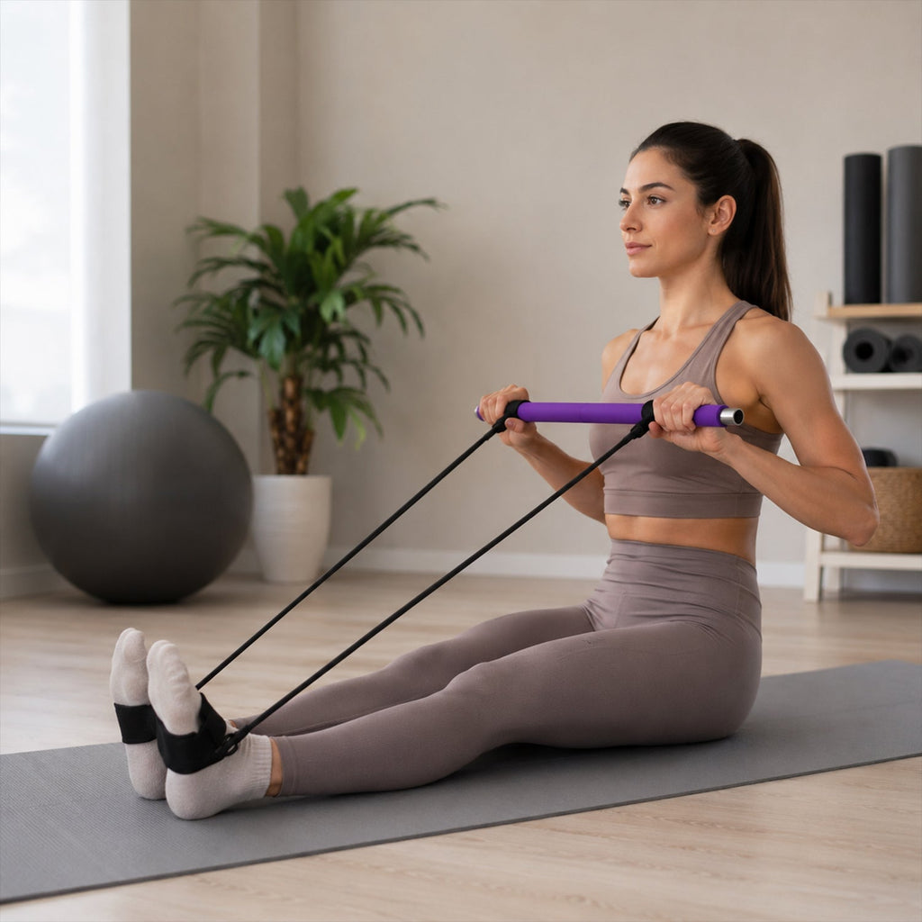 Pilates Bar with Resistance Bands Full-Body Home Workout Kit - Front View