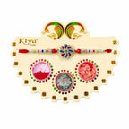 ALVENZA Multicolor Floral Chakra Rakhi with Pearl Beads, Roli Chawal Coin and Peacock Card Packing