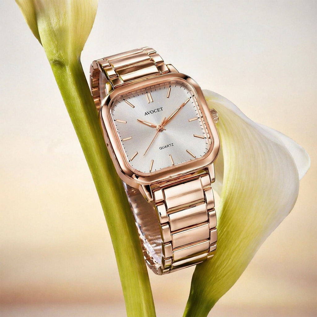 Women’s Square Dial Watch – Elegant Rose Gold Finish for Daily Wear