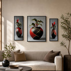 Flower Vase Wall Art Vibrant Floral 3-Panel MDF Frame - Front View