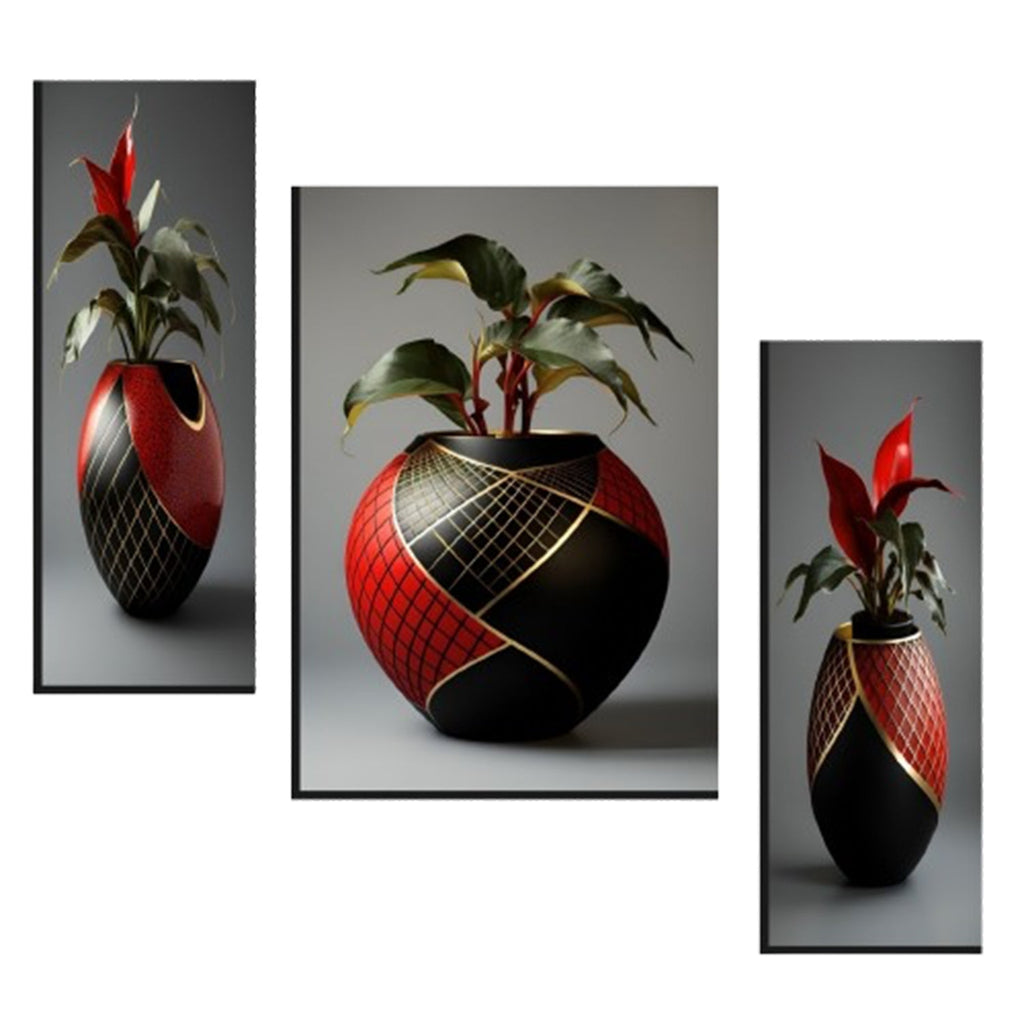 Flower Vase Wall Art Vibrant Floral 3-Panel MDF Frame - Back View