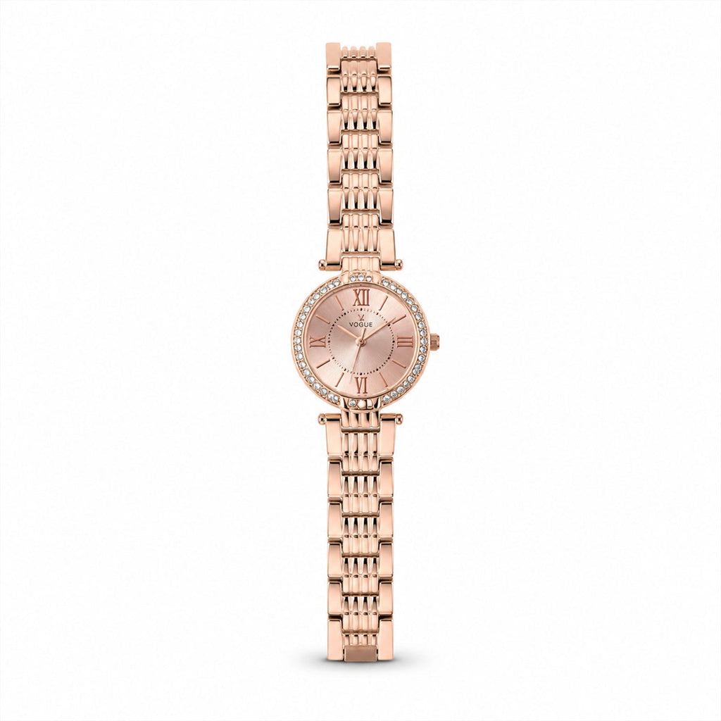 Women's Rose Gold Analog Wrist Watch with Crystal Bezel