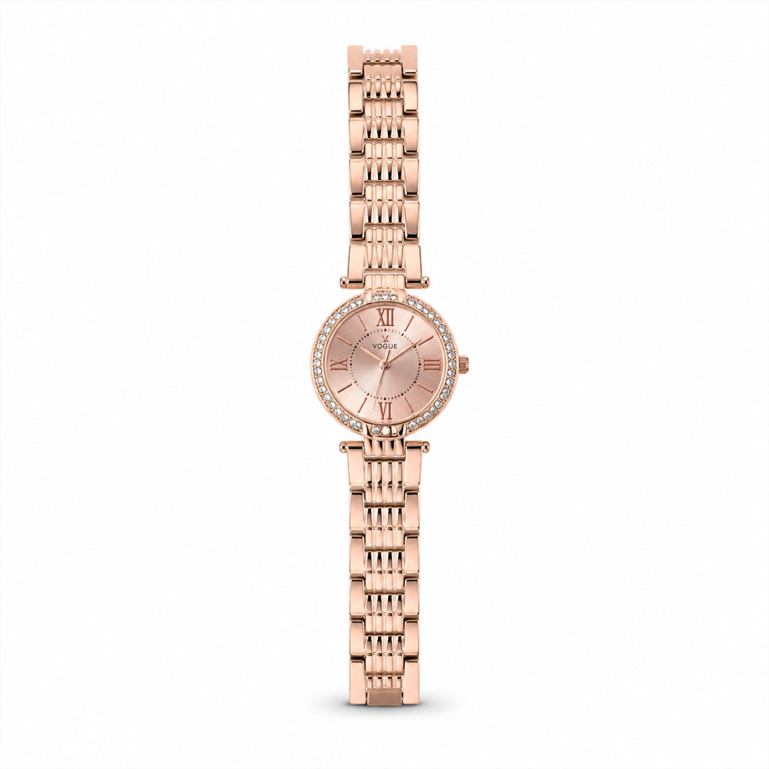 Women's Rose Gold Analog Wrist Watch with Crystal Bezel