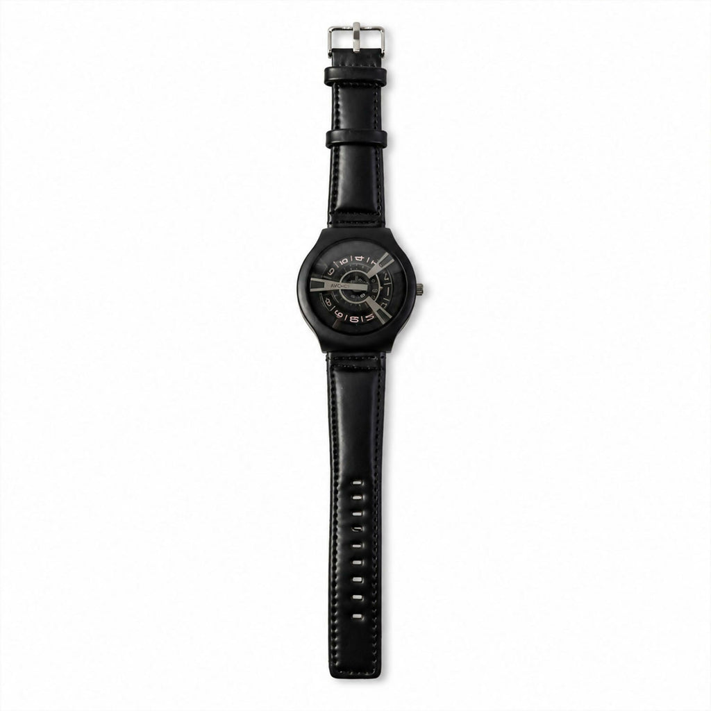 Black Luxury Watch – Elegant Rose-Gold Dial & Leather Strap