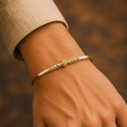 ALVENZA Minimal Pearl Golden Bracelet Rakhi with Sleek Beads and Elegant Red Thread