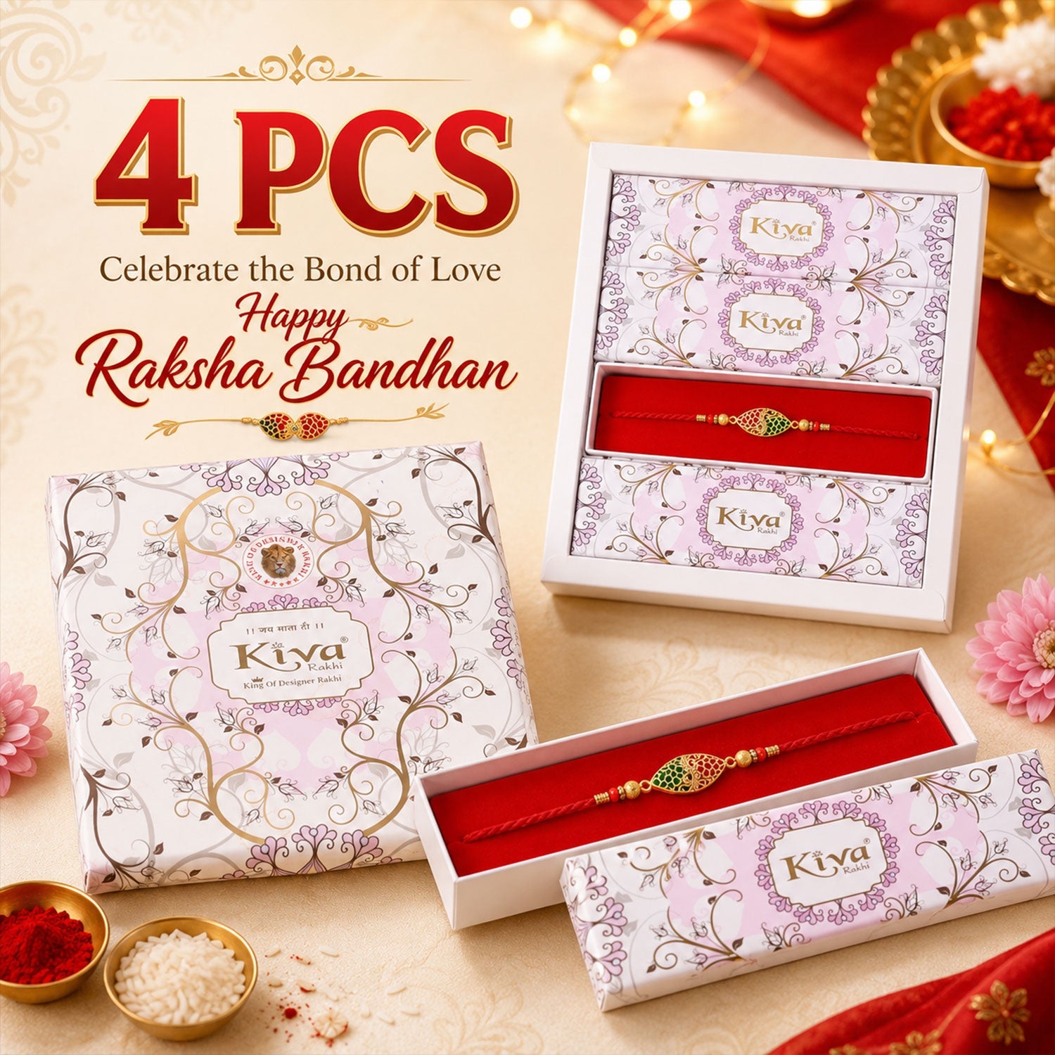ALVENZA Red & Green Marquise Meenakari Designer Rakhi for Brother Gift Set Combo