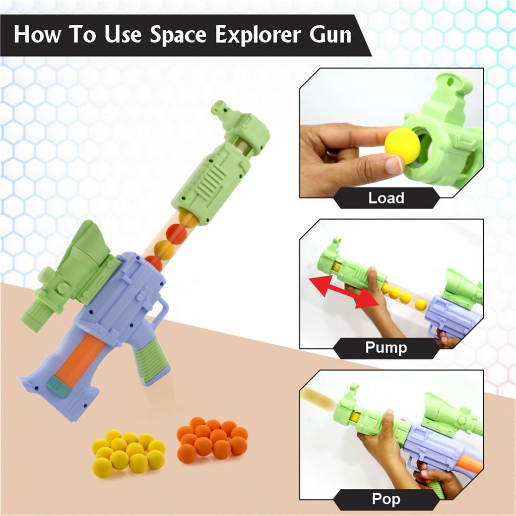 ALVENZA Space Explorer Pneumatic Gun – Safe Soft Foam Ball Shooter