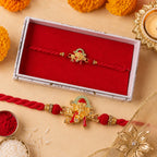 ALVENZA Auspicious Lord Ganesha Rudraksha Designer Meenakari Rakhi for Brother