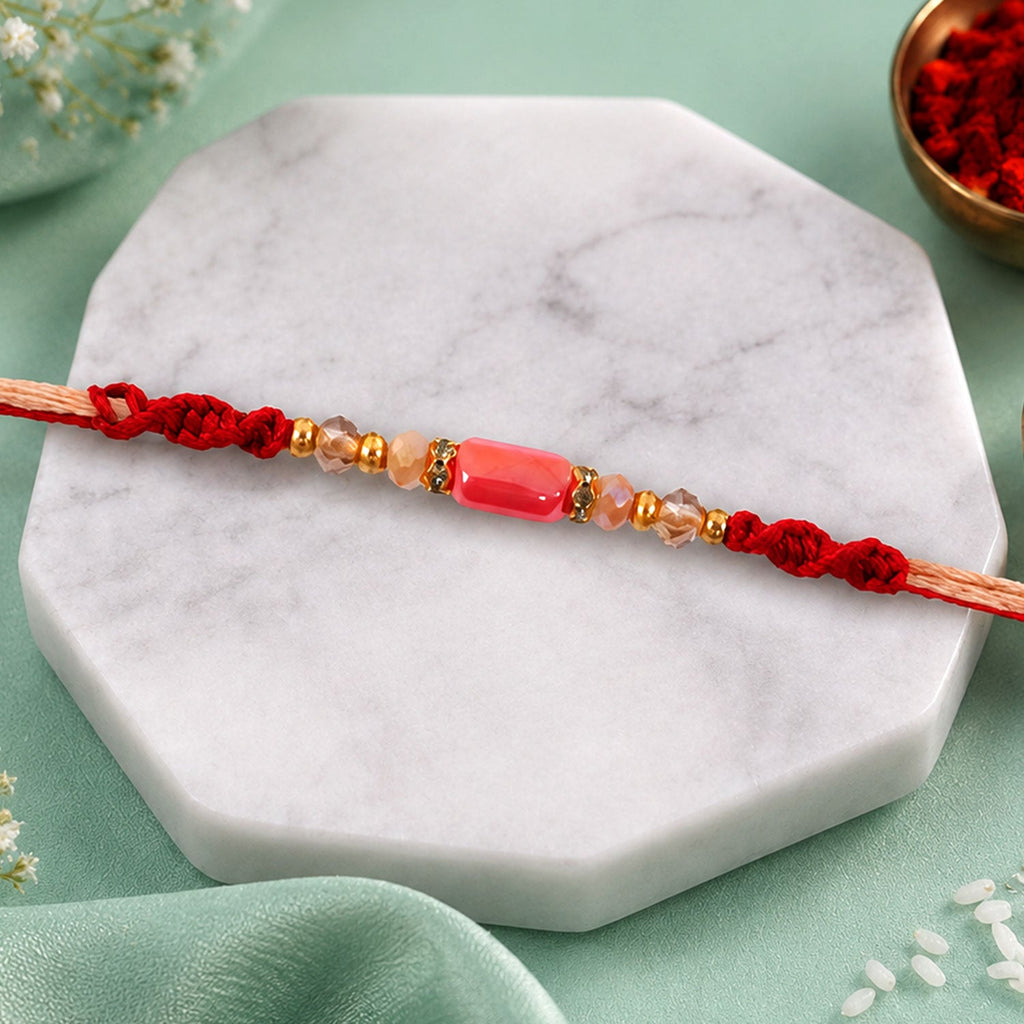 ALVENZA Sparkling Pearl Stone Rakhi with Colorful Thread and Premium Festive Beauty