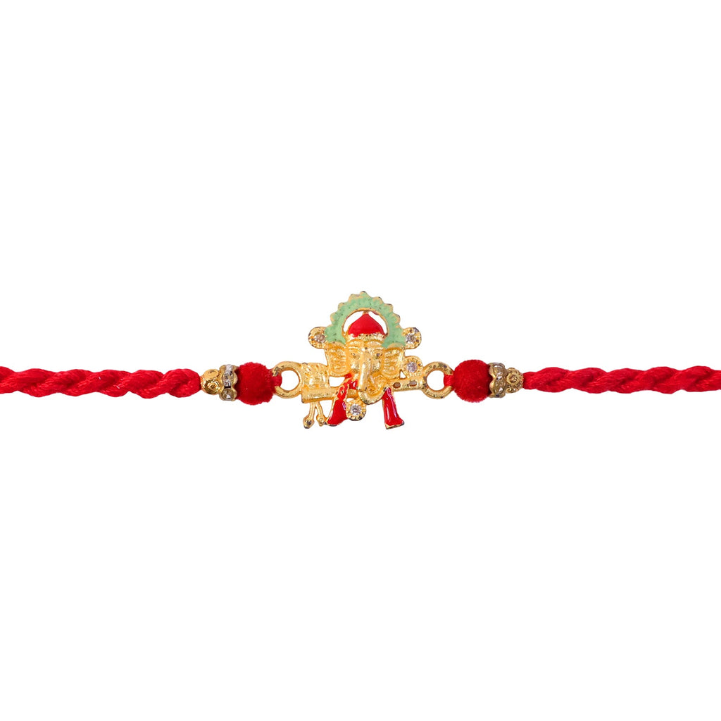 ALVENZA Auspicious Lord Ganesha Rudraksha Designer Meenakari Rakhi for Brother