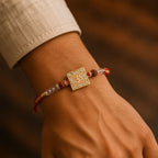 ALVENZA Auspicious Om Symbol AD Rudraksha Rakhi for Brother, Crystal Beads Gift