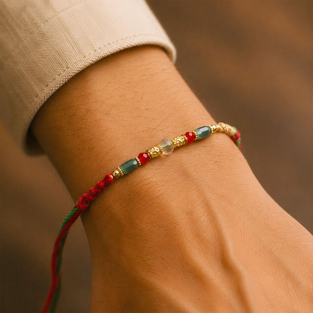 ALVENZA Beautiful Pearl Bead Rakhi with Soft Festive Shades and Elegant Designer Look
