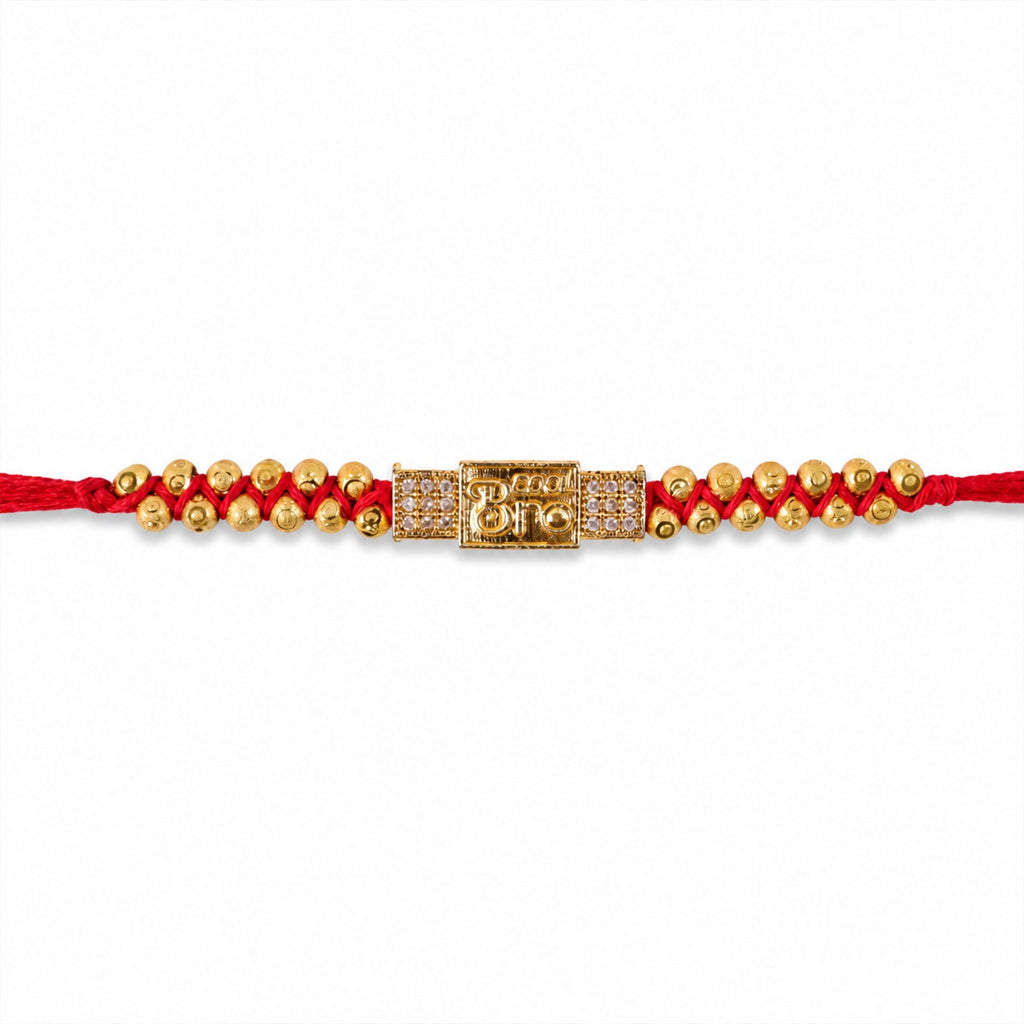 ALVENZA Stylish Brother Nameplate AD Stone Designer Rakhi with Gold Beads Gift