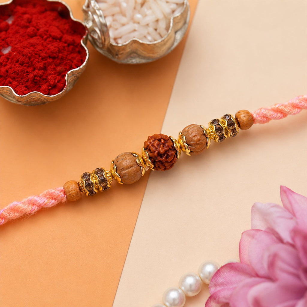 ALVENZA Beautiful Silver Style Rakhi with Soft Beads, Stone Detail and Premium Festive Look