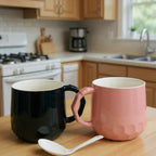 ALVENZA Ceramic Mug Set of 2 – Cute Couple Prints with Spoons for Daily Use