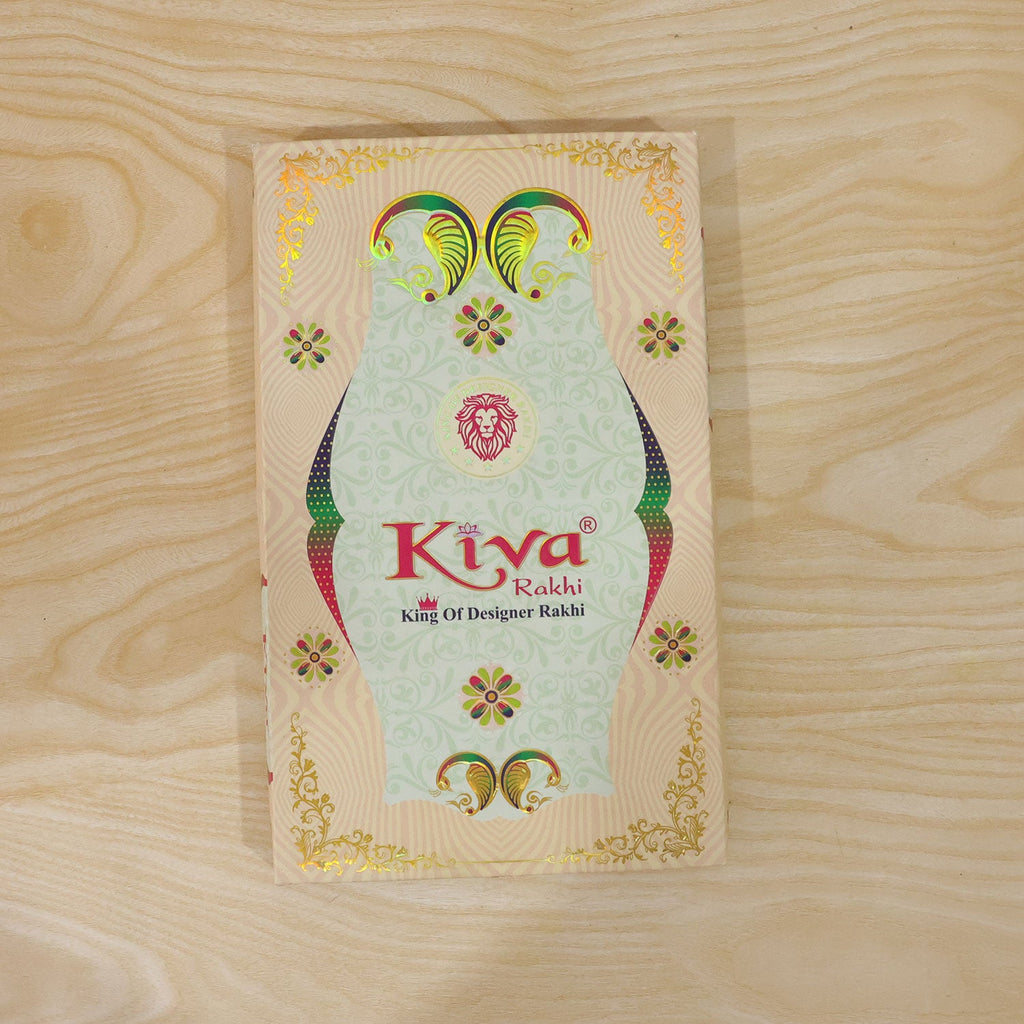 ALVENZA Round Red Green Enamel Rakhi with Multicolor Beads, Roli Chawal Coin and Card Packing