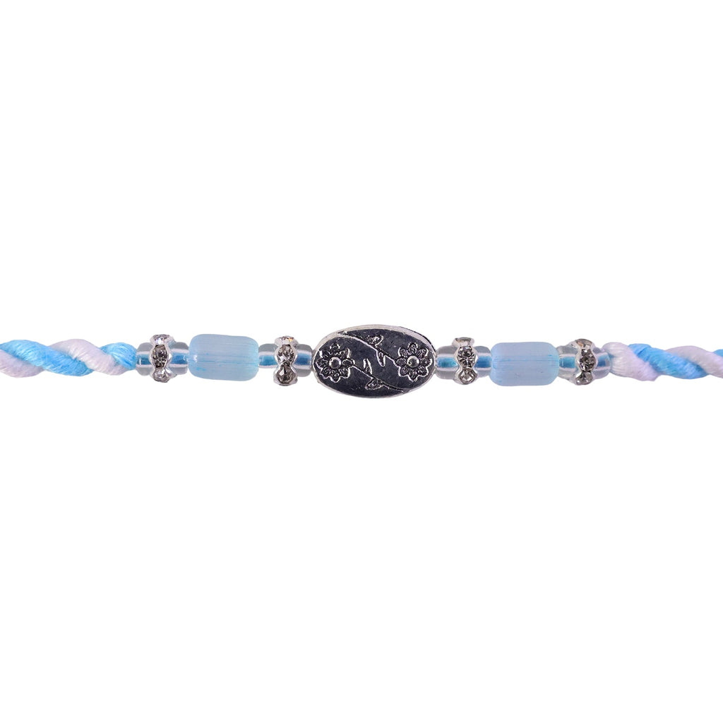 ALVENZA Blue Silver Stone Rakhi with Elegant Bracelet Style and Premium Festive Shine