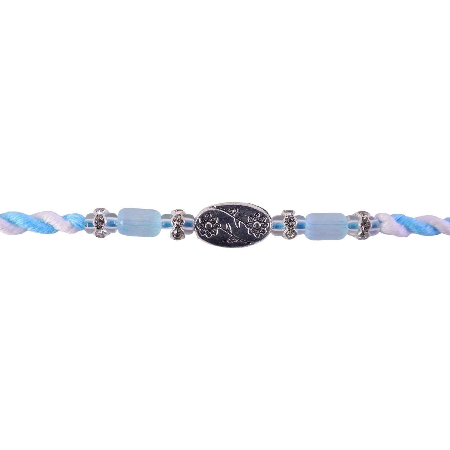 ALVENZA Blue Silver Stone Rakhi with Elegant Bracelet Style and Premium Festive Shine
