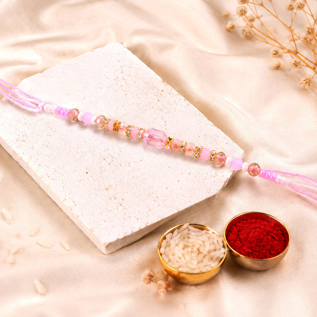 ALVENZA Soft Pearl Beaded Rakhi with Delicate Colors and Beautiful Bracelet Style Finish