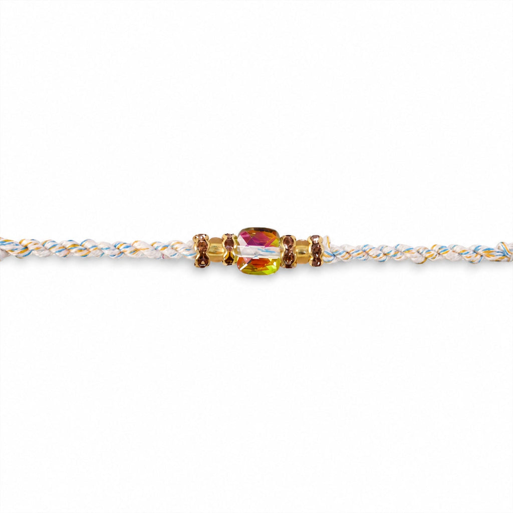 ALVENZA Aurora Crystal Macrame Bracelet Rakhi with Rainbow Stone Shine and Soft Thread