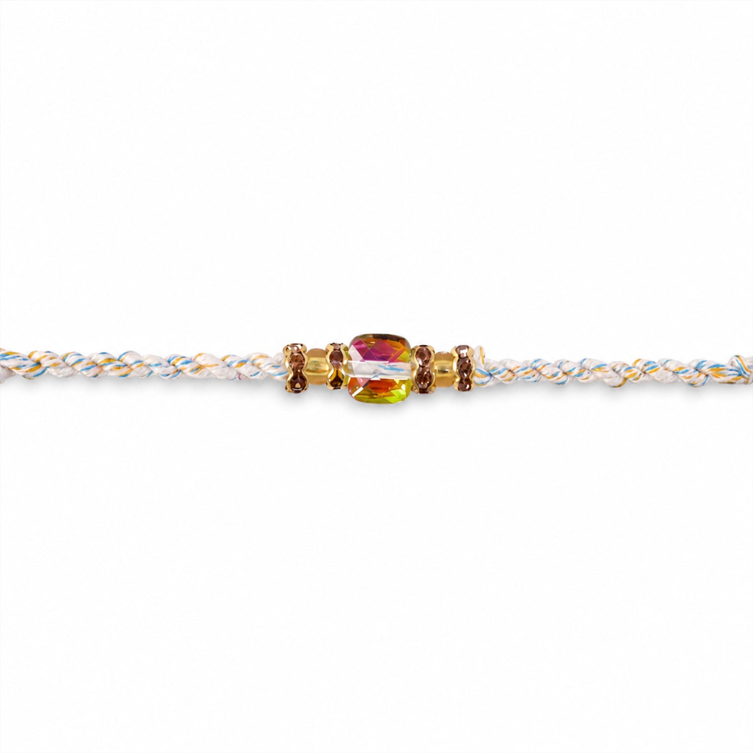 ALVENZA Aurora Crystal Macrame Bracelet Rakhi with Rainbow Stone Shine and Soft Thread
