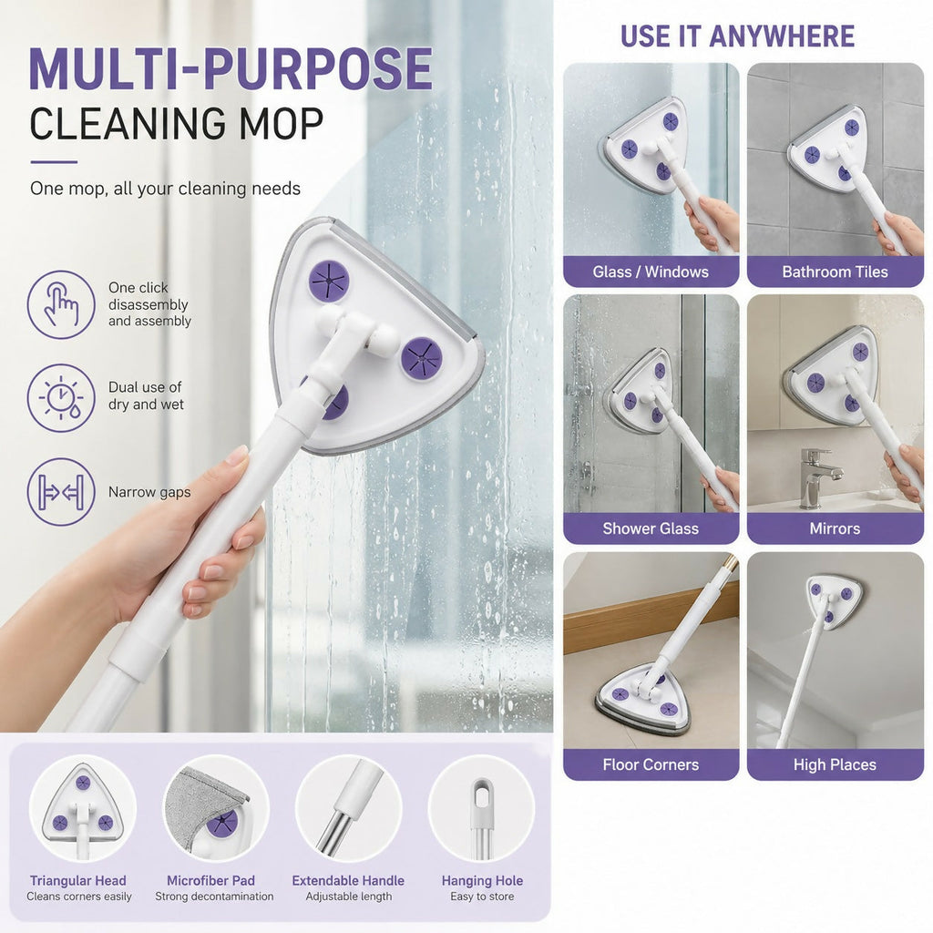 ALVENZA Triangular Microfiber Cleaning Mop for Glass, Walls & Floor Corners