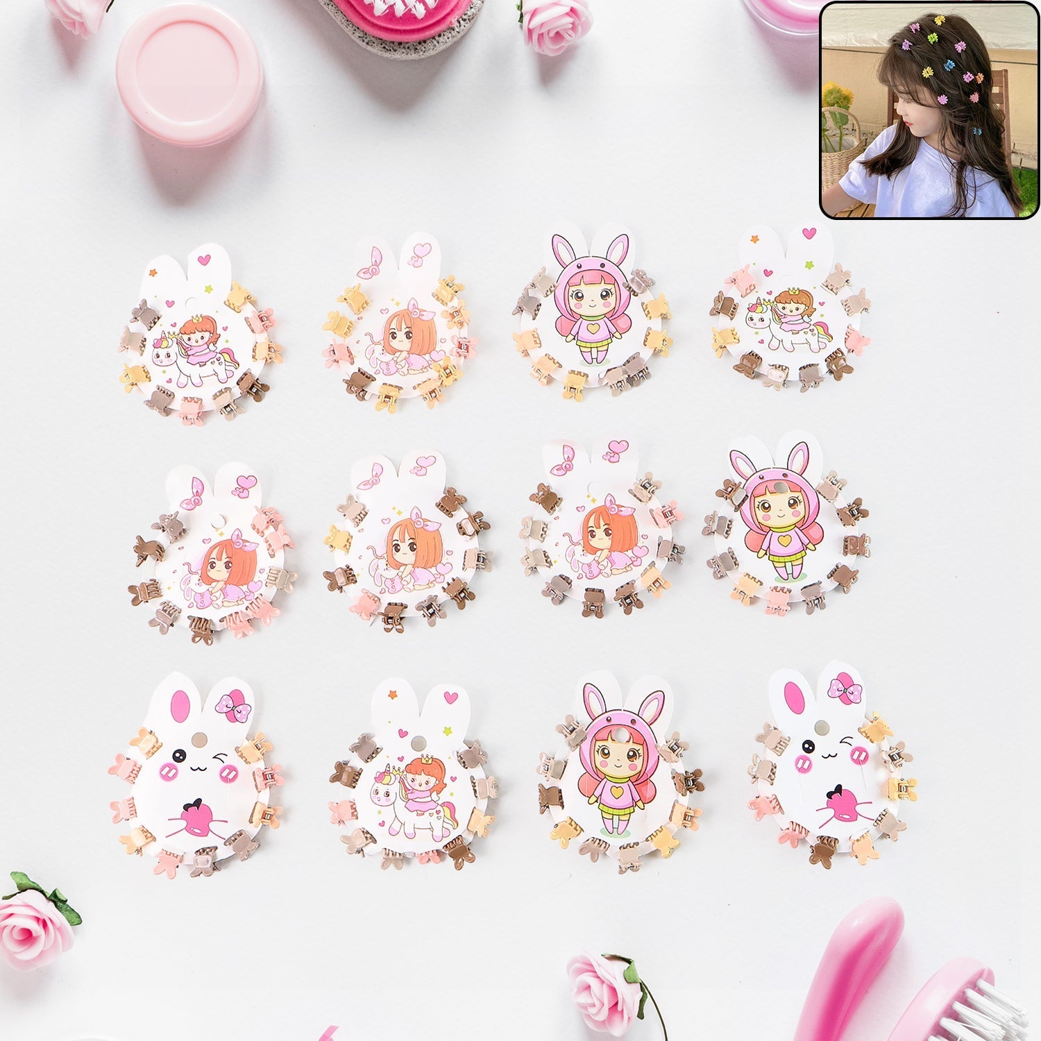 Mini Claw Hair Clips – 120-Piece Pastel Bear Set for Girls