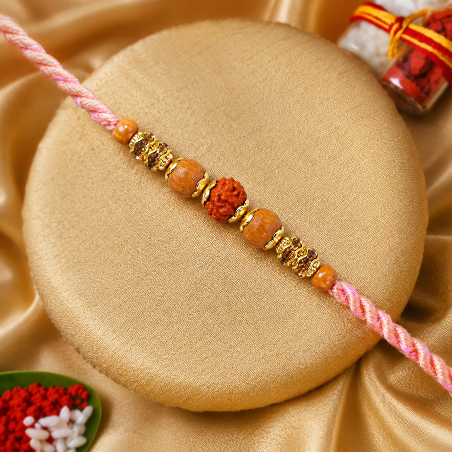 ALVENZA Beautiful Silver Style Rakhi with Soft Beads, Stone Detail and Premium Festive Look