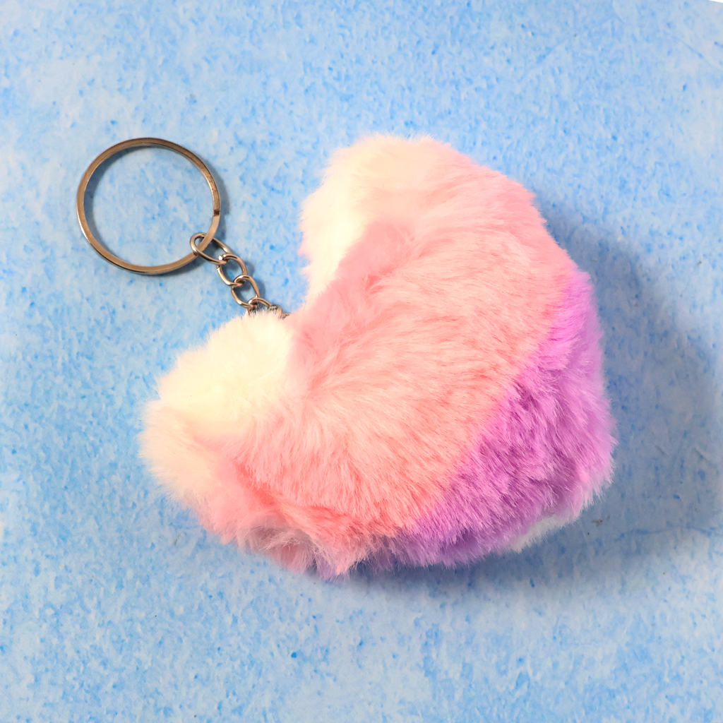 ALVENZA Plush Heart Keychain – Soft & Durable Pink Purple Accessory