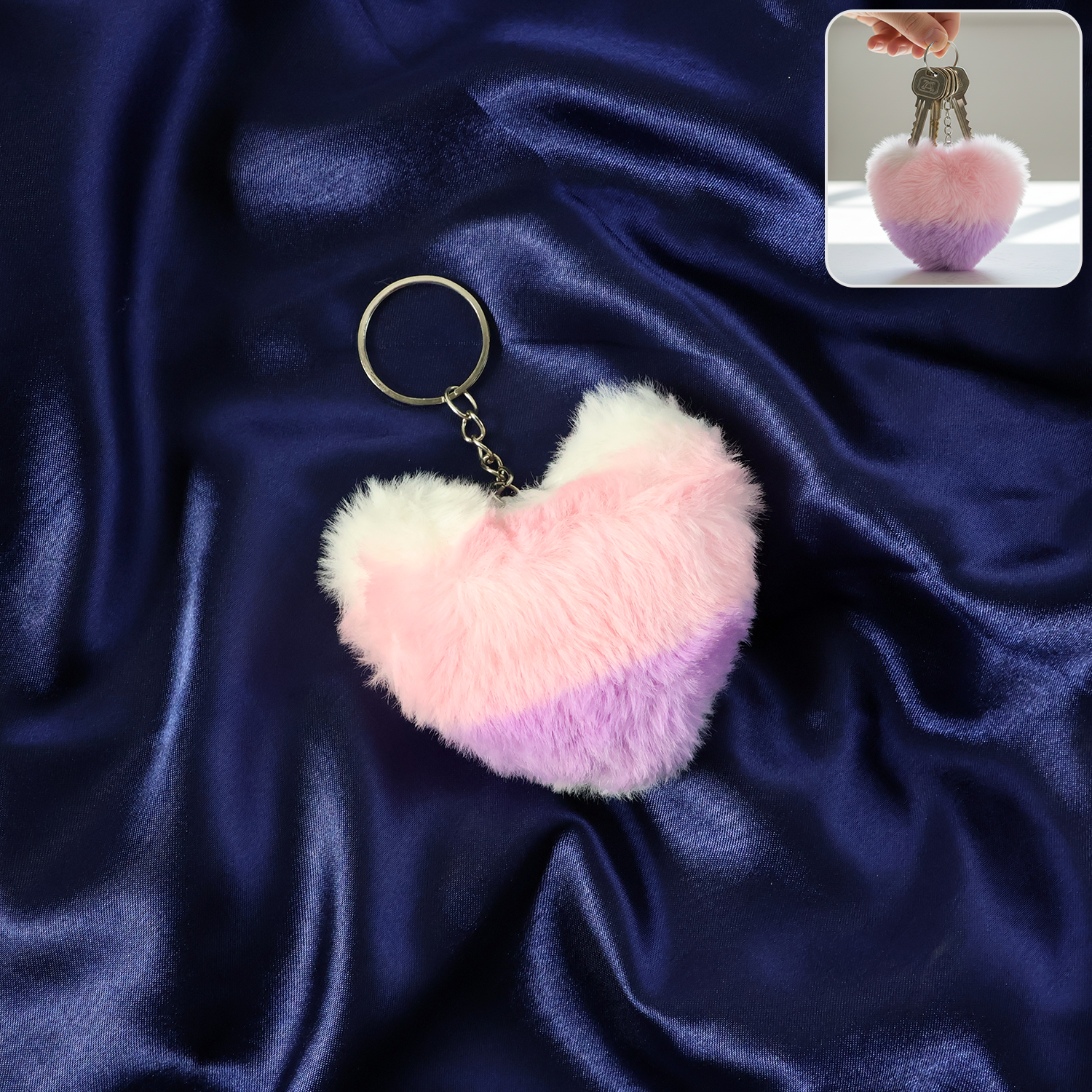 ALVENZA Plush Heart Keychain – Soft & Durable Pink Purple Accessory