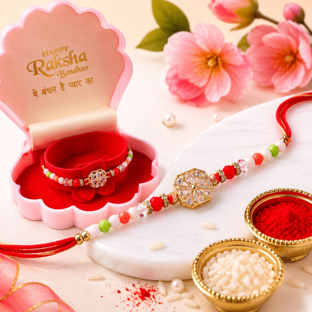 ALVENZA Square AD Stone Designer Rakhi for Brother with Multicolour Crystal Beads