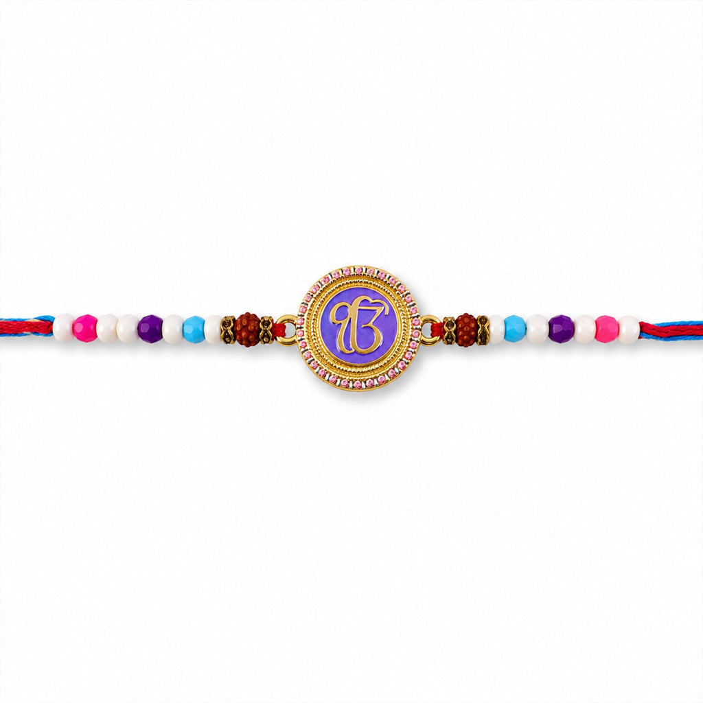 ALVENZA Ek Onkar Spiritual Rudraksha Rakhi for Brother with Beaded Thread Gift