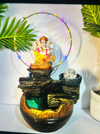 ALVENZA Ganesh Ji Water Fountain Showpiece – LED Lights & Crystal Ball
