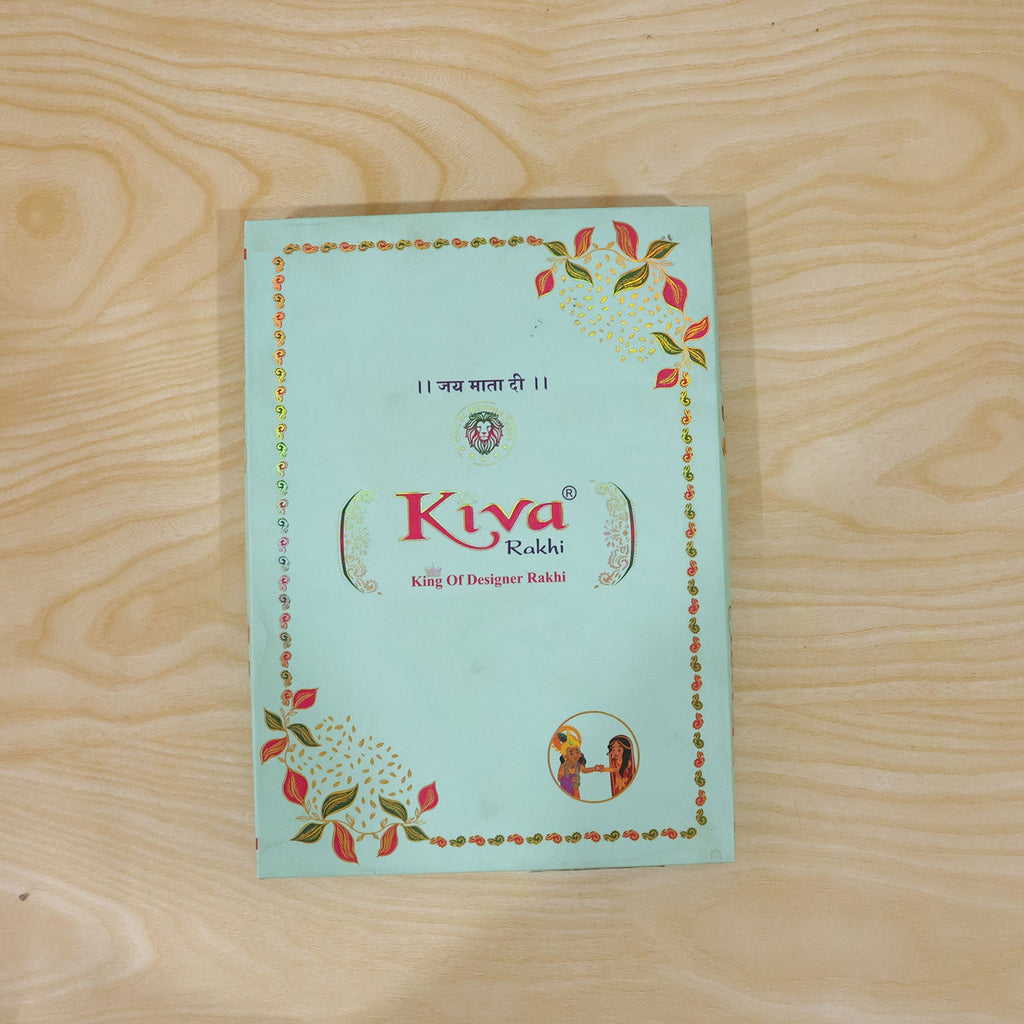 ALVENZA Multicolor Teardrop Leaf Rakhi with Orange Thread, Roli Chawal Coin and Gift Box Packing