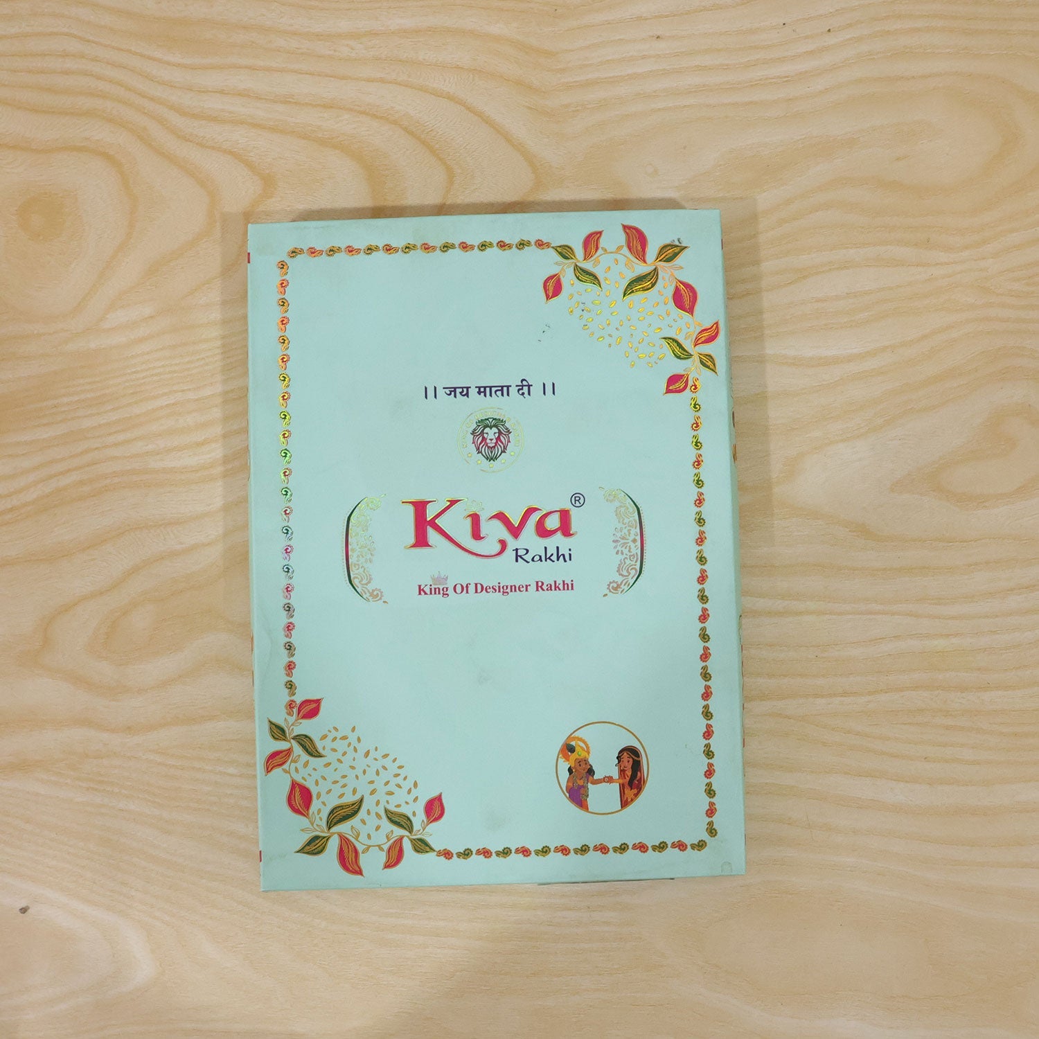 ALVENZA Multicolor Teardrop Leaf Rakhi with Orange Thread, Roli Chawal Coin and Gift Box Packing