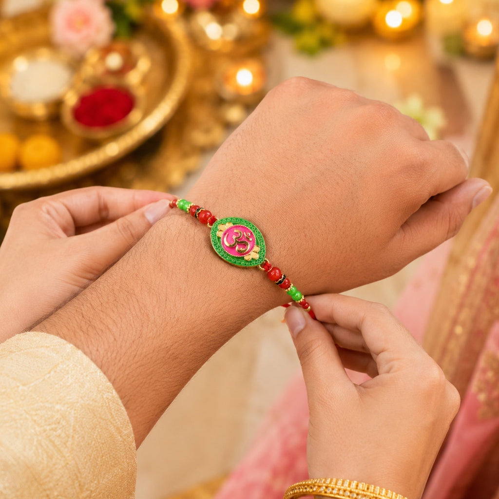 ALVENZA OM Symbol Rakhi – Elegant Designer Thread for Raksha Bandhan