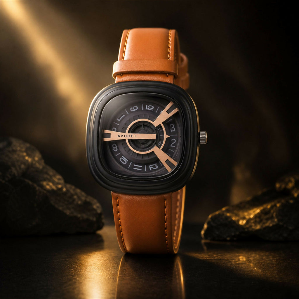 Luxury Square Dial Watch – Elegant Brown Leather Strap for Men