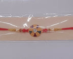 ALVENZA Multicolor Kundan Rakhi - Golden Floral Design with Beaded Red Thread