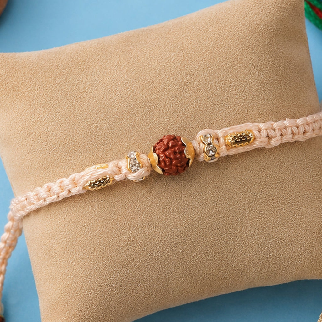 ALVENZA Beautiful Silver Style Rakhi with Soft Beads, Stone Detail and Premium Festive Look