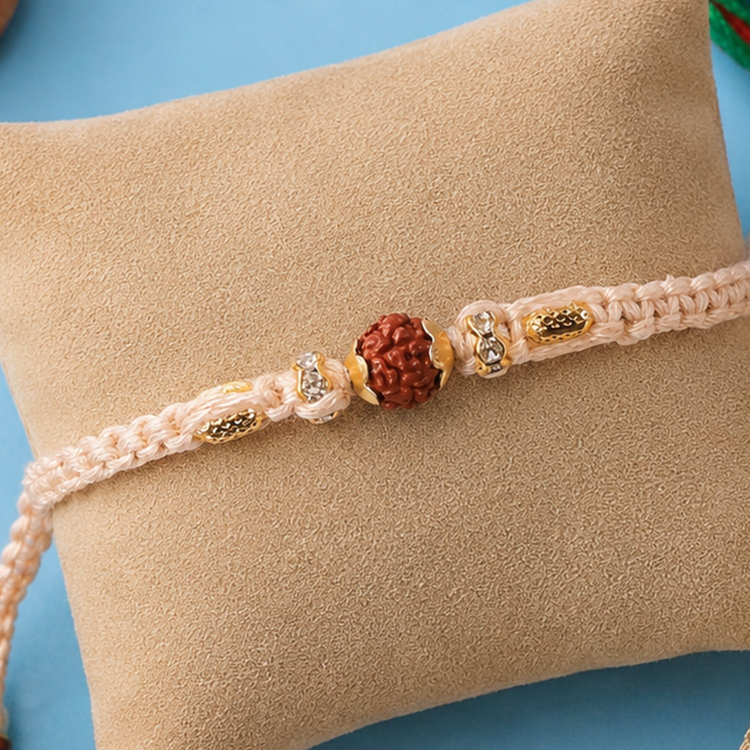 ALVENZA Beautiful Silver Style Rakhi with Soft Beads, Stone Detail and Premium Festive Look