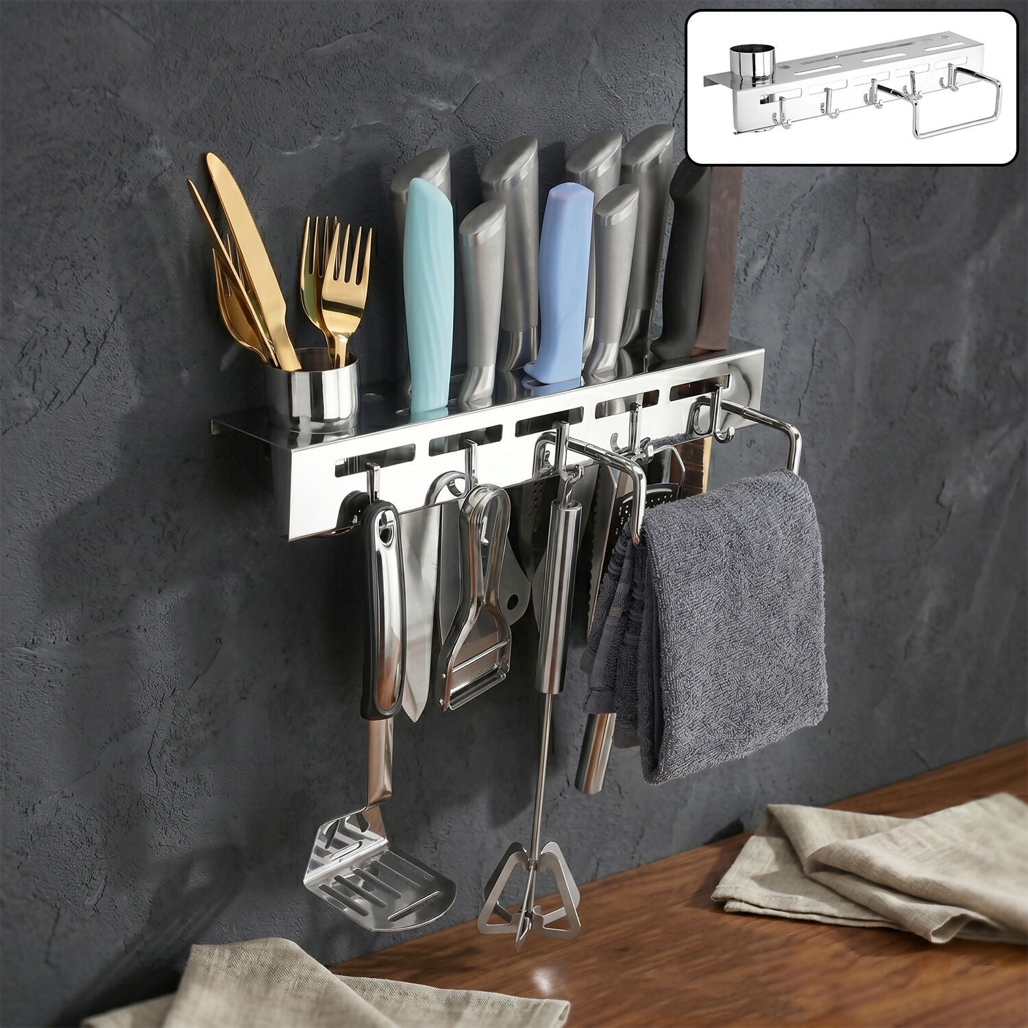 ALVENZA Wall Mounted Knife Holder Rack – Space-Saving Kitchen Organizer