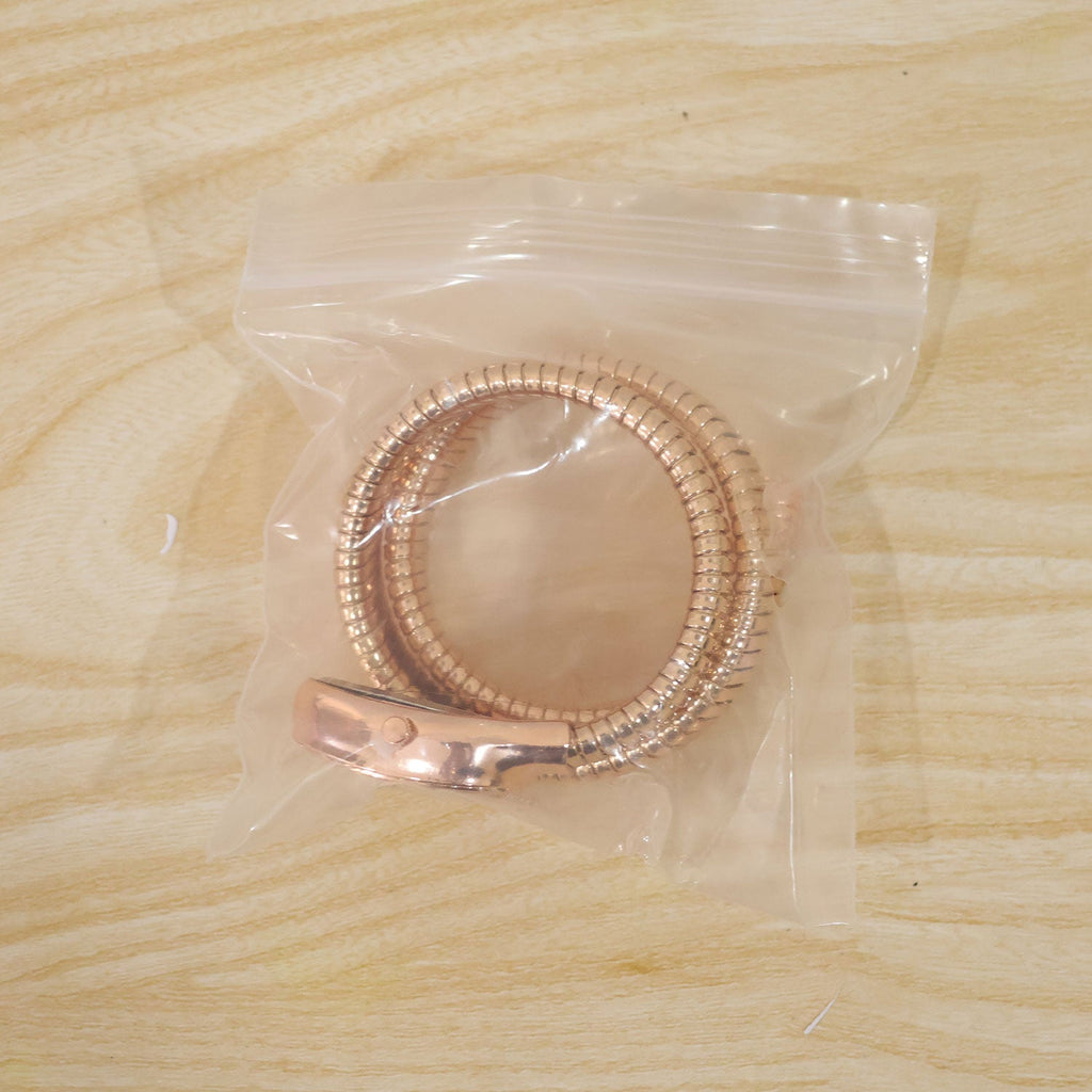 Rose Gold Oval Snake Style Bracelet Watch with Crystal Dial Border Design