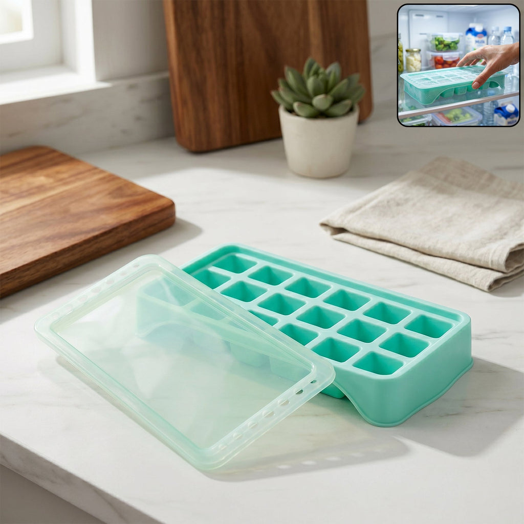 Ice Cube Tray Leak-Proof with 18-Grid Silicone Design