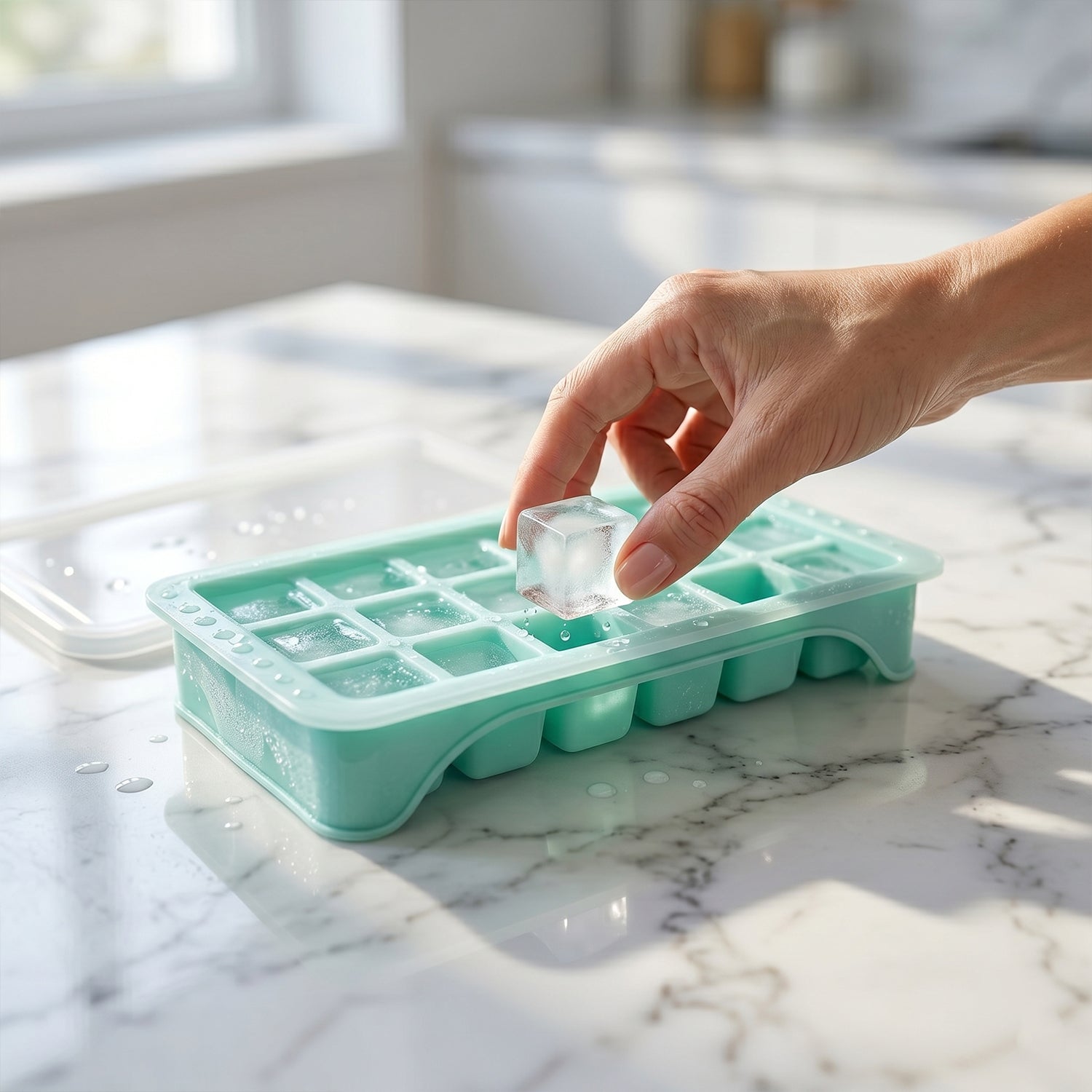 Ice Cube Tray Leak-Proof with 18-Grid Silicone Design - Front View