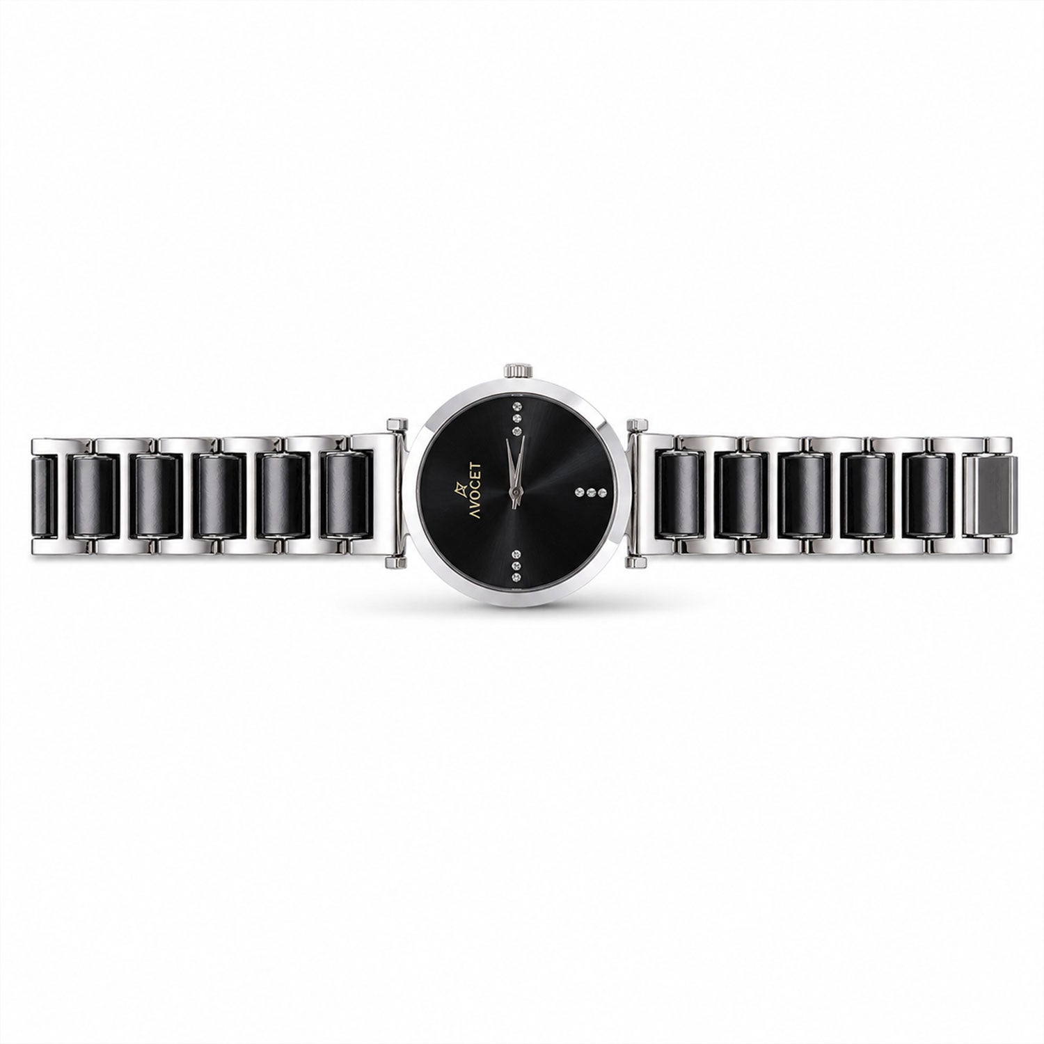 Black Round Shape Dial Watch with Silver Metal Strap Design for Women